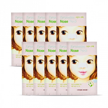 Патчи для носа от черных точек 10шт Green Tea Nose Patch AD 10ea
