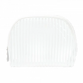 Полосатая прозрачная косметичка полумесяц размер L (Белая) Stripe Half Moon Transparent Pouch L (White)