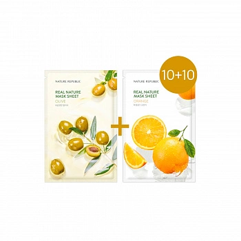 Тканевая маска с оливой+Тканевая маска с экстрактом апельсина(10+10) 10+10
Real Nature Mask Sheet Olive
+
Real Nature Mask Sheet Orange
