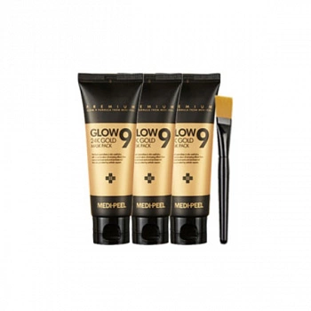 Маска-плёнка с золотом 3 шт. + Кисточка Glow 9 24K Gold Mask Pack 3 pcs + Pack Brush