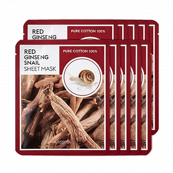 Питательная маска для лица (10шт) Skin Essential Sheet Mask Red Ginseng & Snail