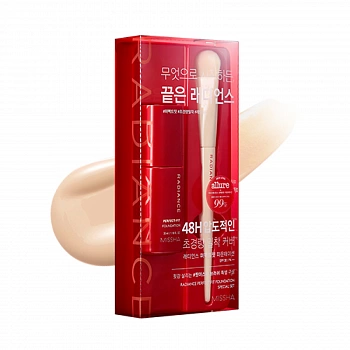 Тональная основа + кисточка 02 Radiance Perfect-fit Foundation SPF30 PA++ Special Set with Brush 02