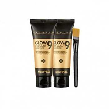 Маска-плёнка с золотом 2 шт. + Кисточка Glow 9 24K Gold Mask Pack 2 pcs + Pack Brush