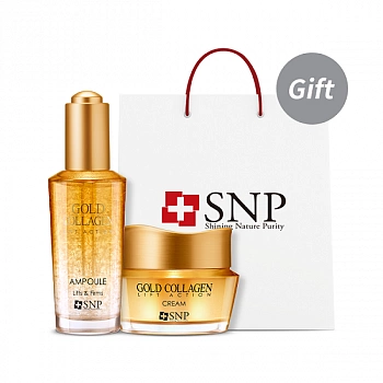 Крем + Ампула для лица с золотом и коллагеном против морщин + Бесплатная сумка для покупок Gold Collagen Lift Action Cream + Gold Collagen Lift Action Ampoule + Free Shopping Bag