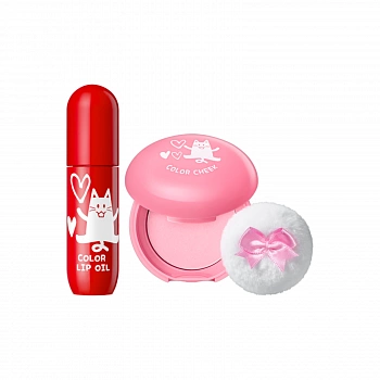 Детское масло для губ (красный) + Детские румяна (розовый) KIDS Color Lip Oil (Red) & Color Cheek (Pink)