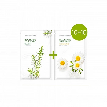 Тканевая маска с чайным деревом+Тканевая маска с ромашкой(10+10) 10+10
Real Nature Mask Sheet Tea Tree
+
Real Nature Mask Sheet Chamomile