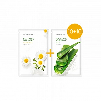 Тканевая маска с ромашкой+Тканевая маска с алоэ(10+10) 10+10
Real Nature Mask Sheet Chamomile
+
Real Nature Mask Sheet Aloe