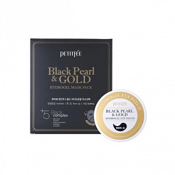 Гидрогелевая маска для лица (5 шт.) + патчи для век с чёрной жемчужной пудрой и золотом Black Pearl & Gold Hydrogel Mask Pack 5 pcs + Eye Patch Set