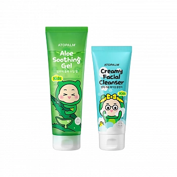 Успокаивающий гель с соком алоэ + Крем-пенка для умывания KIDS Aloe Soothing Gel & Creamy Facial Cleanser