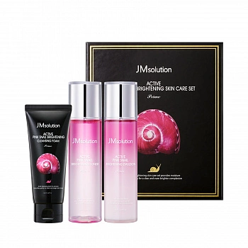 Трехэтапный уходовый набор с муцином улитки Active Pink Snail Brightening Skin Care Set Prime